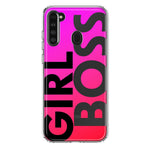 Samsung Galaxy A21 Pink Clear Funny Text Quote Girl Boss Hybrid Protective Phone Case Cover