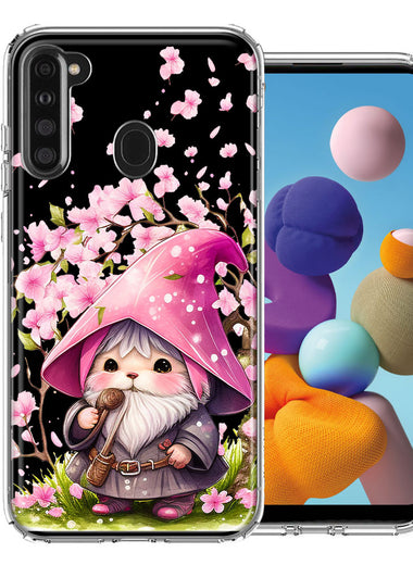 Samsung Galaxy A21 Cute Pink Cherry Blossom Gnome Spring Floral Flowers Double Layer Phone Case Cover