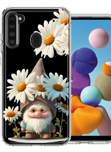 Samsung Galaxy A21 Cute Gnome White Daisy Flowers Floral Hybrid Protective Phone Case Cover