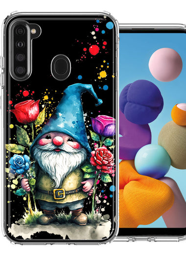 Samsung Galaxy A21 Gnome Red Purple Blue Roses Garden Hybrid Protective Phone Case Cover