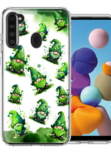 Samsung Galaxy A21 Gnomes Shamrock Lucky Green Clover St. Patrick Hybrid Protective Phone Case Cover
