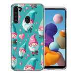 Samsung Galaxy A21 Turquoise Pink Hearts Gnomes Hybrid Protective Phone Case Cover