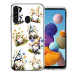 Samsung Galaxy A21 Cute White Blue Daisies Gnomes Hybrid Protective Phone Case Cover