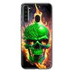 Samsung Galaxy A21 Green Flaming Skull Burning Fire Double Layer Phone Case Cover