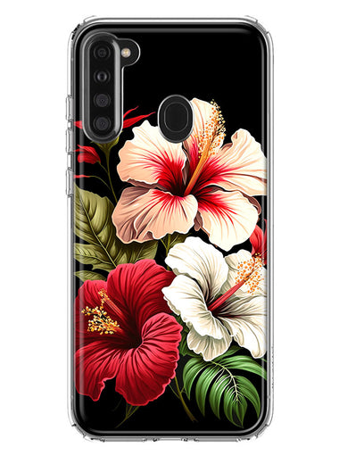 Samsung Galaxy A21 Pink Red Hibiscus Wild Flowers Floral Hybrid Protective Phone Case Cover