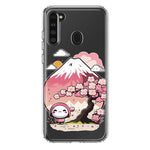 Samsung Galaxy A21 Kawaii Manga Pink Cherry Blossom Fuji Mountain Mochi Girl Hybrid Protective Phone Case Cover