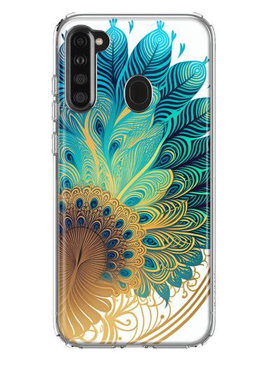Samsung Galaxy A21 Mandala Geometry Abstract Peacock Feather Pattern Hybrid Protective Phone Case Cover