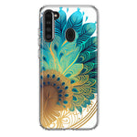 Samsung Galaxy A21 Mandala Geometry Abstract Peacock Feather Pattern Hybrid Protective Phone Case Cover