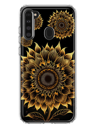 Samsung Galaxy A21 Mandala Geometry Abstract Sunflowers Pattern Hybrid Protective Phone Case Cover