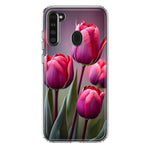 Samsung Galaxy A21 Pink Tulip Flowers Floral Hybrid Protective Phone Case Cover