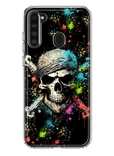 Samsung Galaxy A21 Fantasy Paint Splash Pirate Skull Hybrid Protective Phone Case Cover