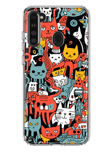 Samsung Galaxy A21 Psychedelic Cute Cats Friends Pop Art Hybrid Protective Phone Case Cover