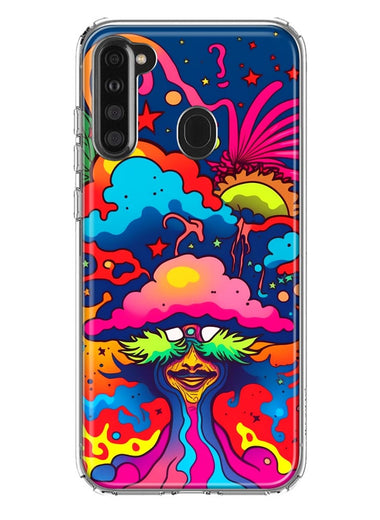 Samsung Galaxy A21 Neon Rainbow Psychedelic Trippy Hippie Bomb Star Dream Hybrid Protective Phone Case Cover