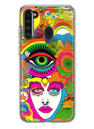 Samsung Galaxy A21 Neon Rainbow Psychedelic Trippy Hippie DaydreamHybrid Protective Phone Case Cover