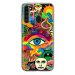 Samsung Galaxy A21 Neon Rainbow Psychedelic Trippy Hippie Multiple Eyes Hybrid Protective Phone Case Cover