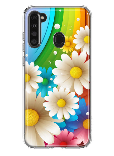 Samsung Galaxy A21 Colorful Rainbow Daisies Blue Pink White Green Double Layer Phone Case Cover