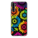 Samsung Galaxy A21 Neon Rainbow Glow Sunflowers Colorful Floral Pink Purple Double Layer Phone Case Cover