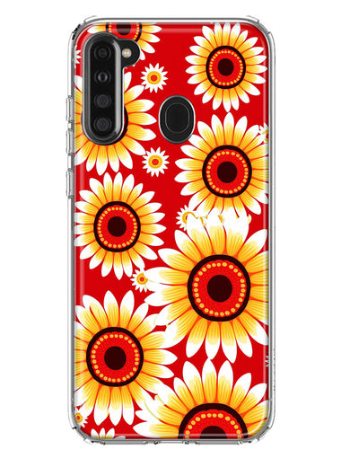Samsung Galaxy A21 Yellow Sunflowers Polkadot on Red Double Layer Phone Case Cover