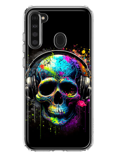 Samsung Galaxy A21 Fantasy Skull Headphone Colorful Pop Art Hybrid Protective Phone Case Cover