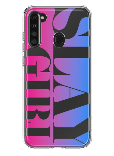 Samsung Galaxy A21 Pink Blue Clear Funny Text Quote Slay Girl Hybrid Protective Phone Case Cover
