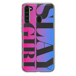 Samsung Galaxy A21 Pink Blue Clear Funny Text Quote Slay Girl Hybrid Protective Phone Case Cover