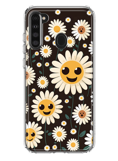 Samsung Galaxy A21 Cute Smiley Face White Daisies Double Layer Phone Case Cover