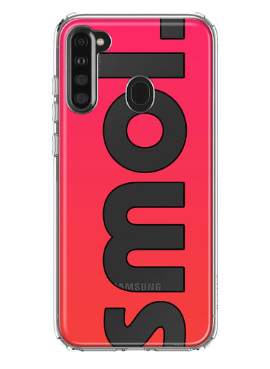 Samsung Galaxy A21 Red Pink Clear Funny Text Quote Smol Hybrid Protective Phone Case Cover
