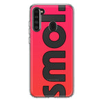 Samsung Galaxy A21 Red Pink Clear Funny Text Quote Smol Hybrid Protective Phone Case Cover