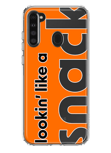 Samsung Galaxy A21 Orange Clear Funny Text Quote Snack Hybrid Protective Phone Case Cover