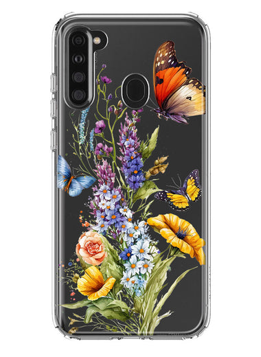 Samsung Galaxy A21 Yellow Purple Spring Flowers Butterflies Floral Hybrid Protective Phone Case Cover