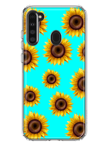Samsung Galaxy A21 Yellow Sunflowers Polkadot on Turquoise Teal Double Layer Phone Case Cover