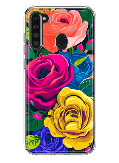 Samsung Galaxy A21 Vintage Pastel Abstract Colorful Pink Yellow Blue Roses Double Layer Phone Case Cover