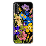 Samsung Galaxy A21 Blue Yellow Vintage Spring Wild Flowers Floral Hybrid Protective Phone Case Cover