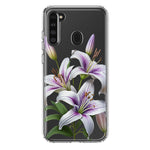 Samsung Galaxy A21 White Lavender Lily Purple Flowers Floral Hybrid Protective Phone Case Cover