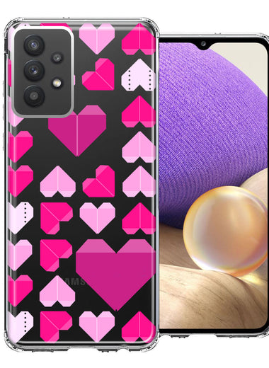 Samsung Galaxy A32 Pink Purple Origami Valentine's Day Polkadot Hearts Design Double Layer Phone Case Cover
