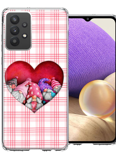 Samsung Galaxy A32 Valentine's Day Garden Gnomes Heart Love Pink Plaid Double Layer Phone Case Cover