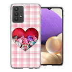 Samsung Galaxy A32 Valentine's Day Garden Gnomes Heart Love Pink Plaid Double Layer Phone Case Cover