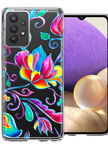 For Samsung Galaxy A32 Bright Colors Rainbow Water Lilly Floral Phone Case Cover