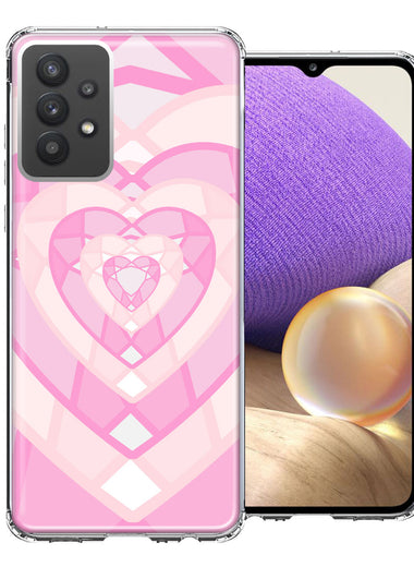Samsung Galaxy A32 Pink Gem Hearts Design Double Layer Phone Case Cover