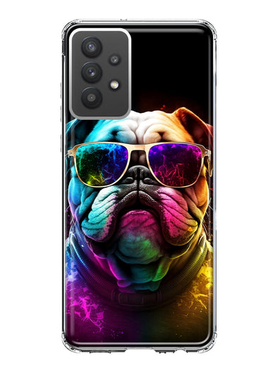 Samsung Galaxy A32 Neon Rainbow Glow Bulldog Hybrid Protective Phone Case Cover