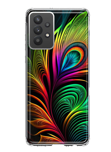 Samsung Galaxy A32 Neon Rainbow Glow Peacock Feather Hybrid Protective Phone Case Cover