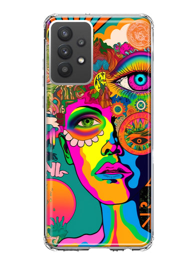 Samsung Galaxy A32 Neon Rainbow Psychedelic Hippie One Eye Pop Art Hybrid Protective Phone Case Cover