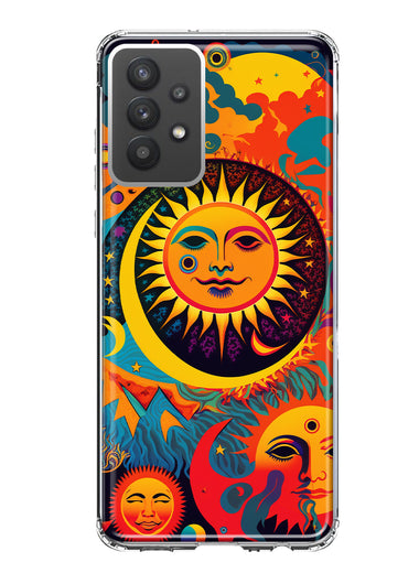 Samsung Galaxy A32 Neon Rainbow Psychedelic Indie Hippie Sun Moon Hybrid Protective Phone Case Cover