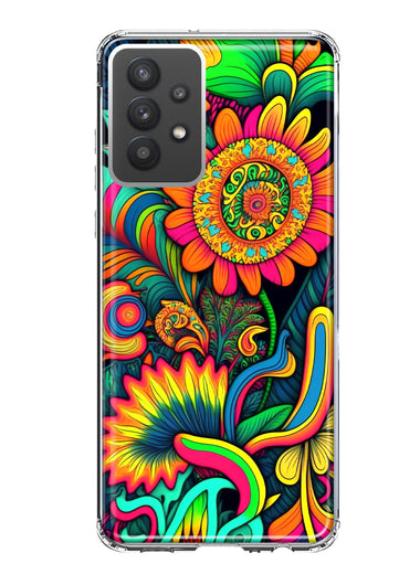 Samsung Galaxy A32 Neon Rainbow Psychedelic Indie Hippie Sunflowers Hybrid Protective Phone Case Cover
