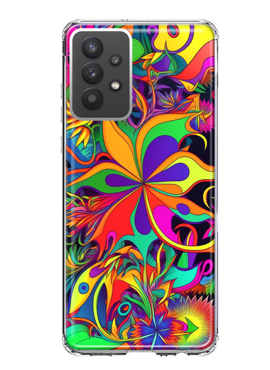 Samsung Galaxy A32 Neon Rainbow Psychedelic Hippie Wild Flowers Hybrid Protective Phone Case Cover
