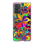 Samsung Galaxy A32 Neon Rainbow Psychedelic Hippie Wild Flowers Hybrid Protective Phone Case Cover
