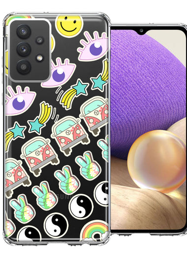 Samsung Galaxy A32 70's Yin Yang Hippie Happy Peace Stars Design Double Layer Phone Case Cover