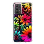 Samsung Galaxy A32 Neon Rainbow Glow Colorful Abstract Flowers Floral Hybrid Protective Phone Case Cover