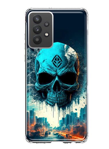 Samsung Galaxy A32 Blue Apocalypse Cyberpunk Skull Feather Double Layer Phone Case Cover