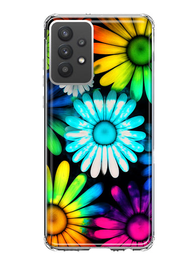 Samsung Galaxy A32 Neon Rainbow Daisy Glow Colorful Daisies Baby Blue Pink Yellow White Double Layer Phone Case Cover